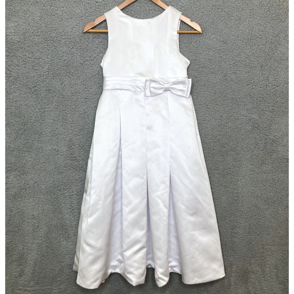 LanTing Bride Formal Dress Girls 10/12 M/L White Satin Bow Flower Girl Communion